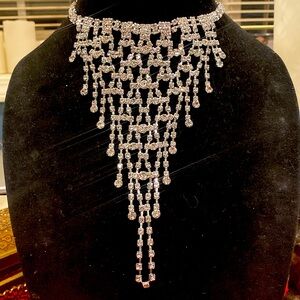 Rhinestone Crystal Choker Necklace. All Prong Set. Set in Silver Tone